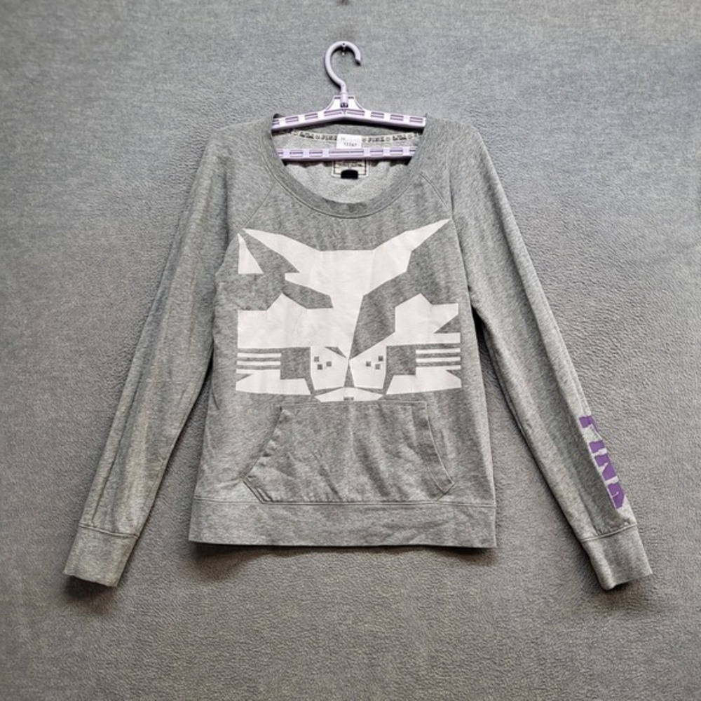 PINK Victoria's Secret Women Sweatshirt Large Gray‎ Logo Collegiate Collection